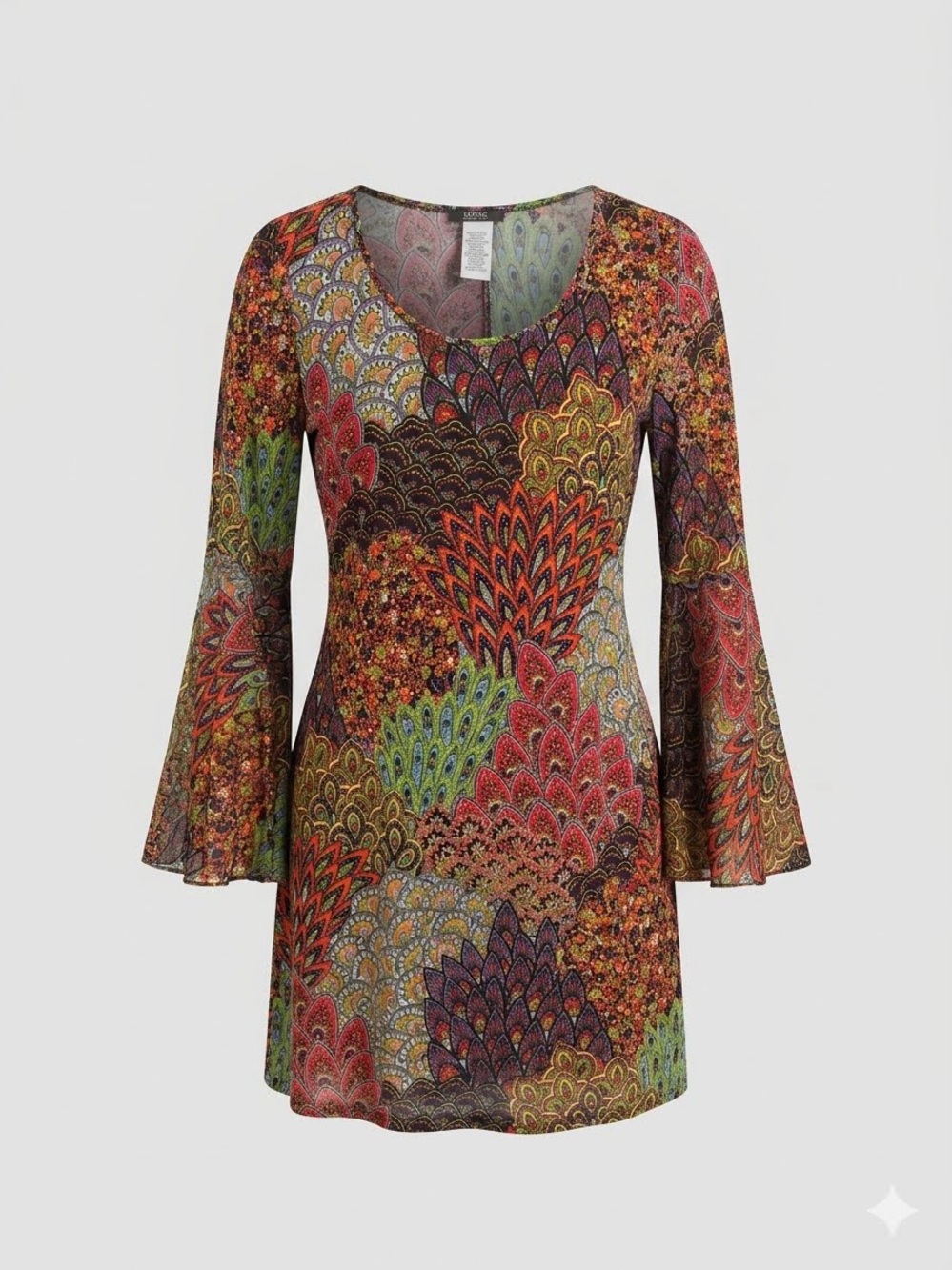 MSK Multicolor Paisley Bell-Sleeve Dress Vintage Inspired Bohemian